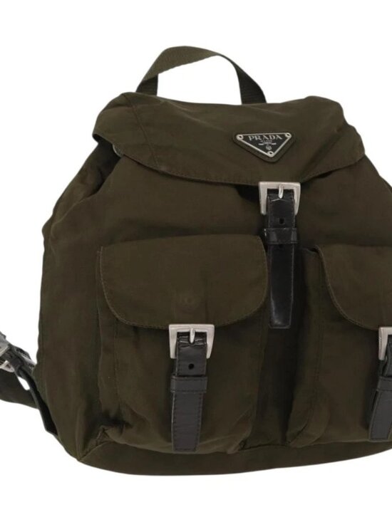 PRADA Backpack Nylon Khaki Silver Auth 154531 main image 5
